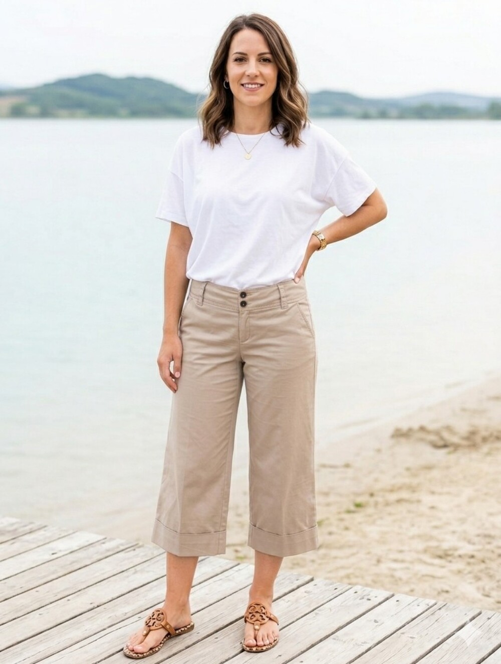 OUI💗(Orig$225)GERMAN FASHION BRAND Cotton Blend CLASSIC FIT Tan Capri's Sz 6
